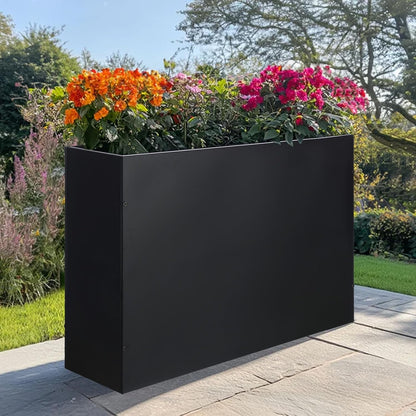 SUNNYPARK Large Metal Planter Box - 32”x 12”x 24” | Heavy-Duty Rectangular Black Planter with Drainage Holes for Outdoor Garden
