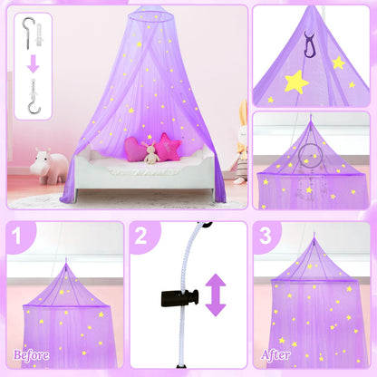 South to East Princess Bed Canopy for Girls with Glowing Stars, Purple Bed Canopy for Girls Room, Bed Canopy Curtains from Ceiling for Twin Beds, Full Size Beds, Ideal Gift for Girls