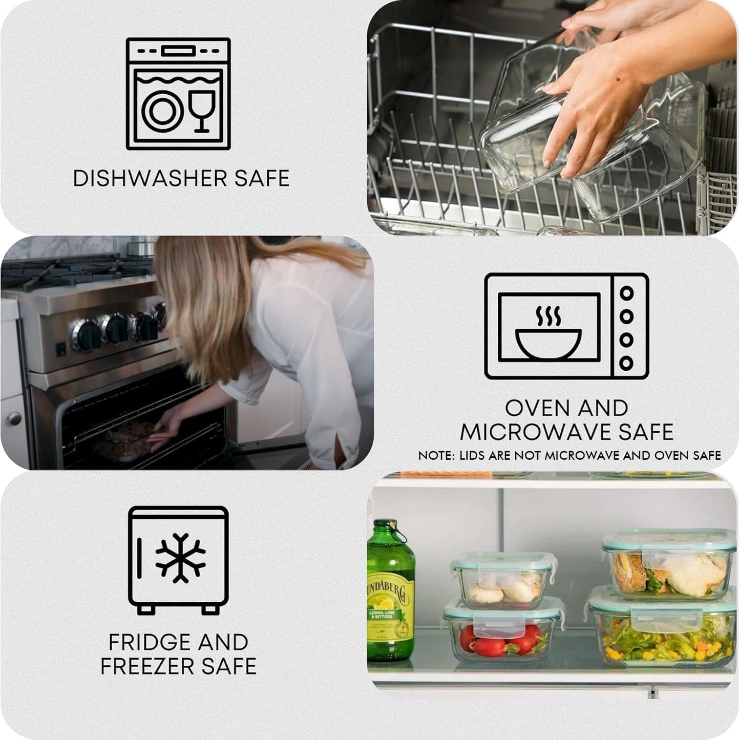 Razab Glass Food Storage Containers Set - 6 PC Airtight Kitchen Meal Prep Containers | 74, 40 & 18 oz