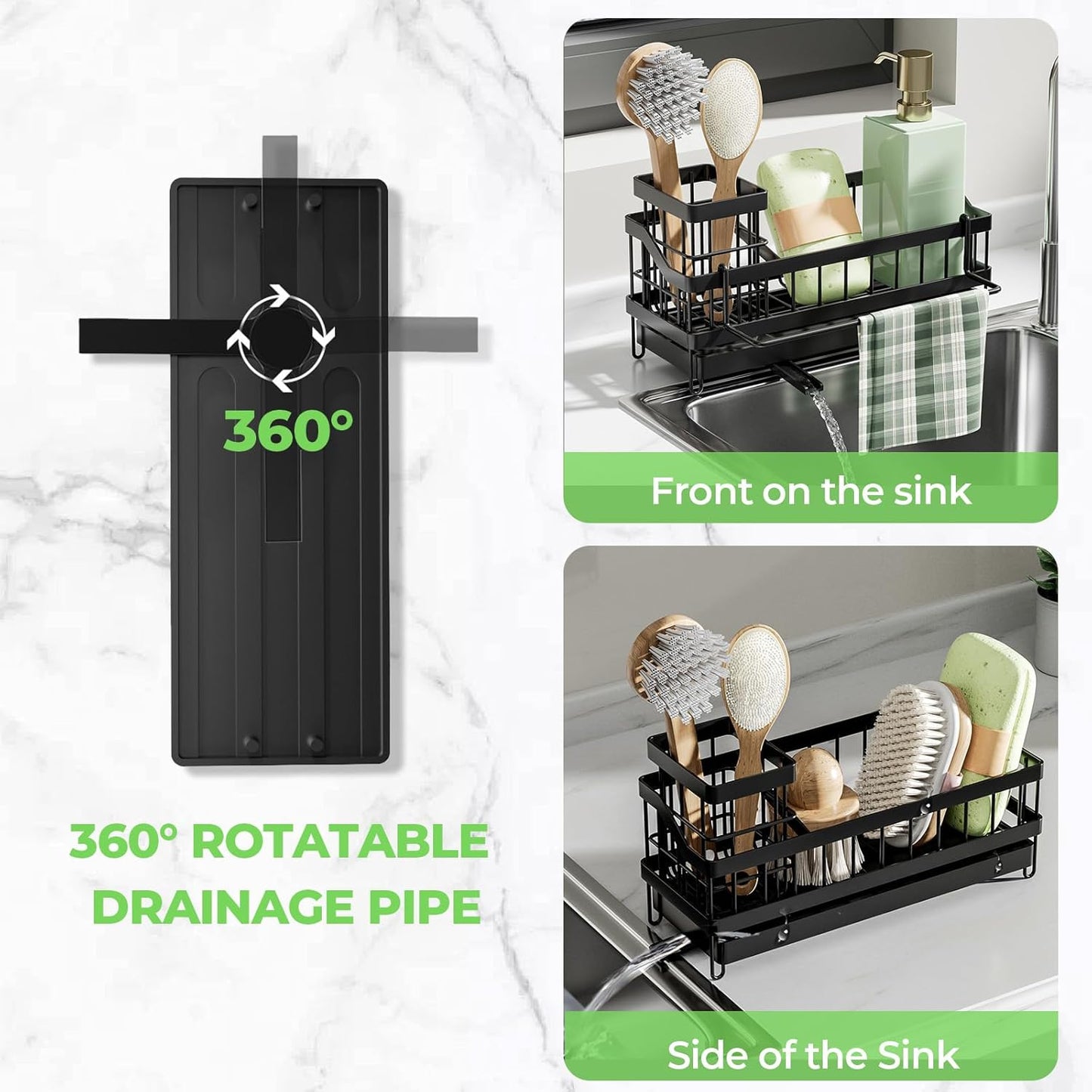 Sink Caddy Kitchen Organizer - Wall-Mounted Sponge Holder & Brush Storage | Rustproof 304 Stainless Steel
