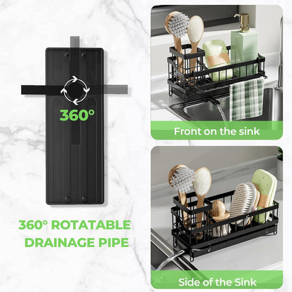 Sink Caddy Kitchen Organizer - Wall-Mounted Sponge Holder & Brush Storage | Rustproof 304 Stainless Steel