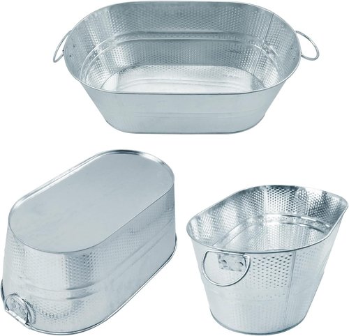2 PCS 15.3 x 9 x 6 inches Silver Metal Galvanized Tub with Handles, 3 Gallon Galvanized Beverage Tubs for Parties, Large Metal Drink Ice Buckets for Beer, Wine, Cocktails & Outdoor Events