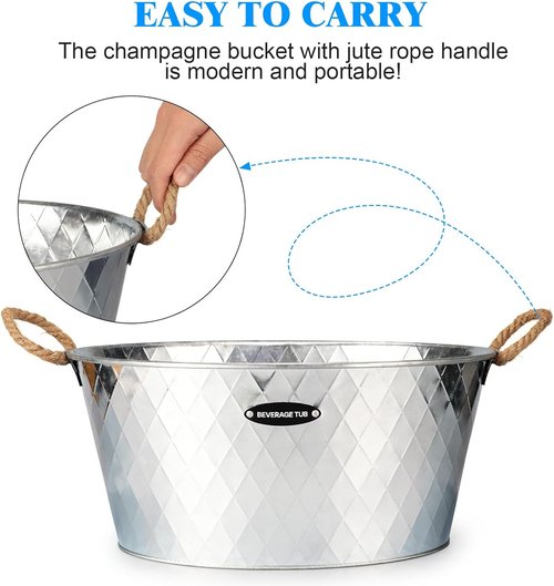 iHoo Galvanized Tub, Beverage Bucket with Handles, 2 Pcs Large Ice Buckets for Parties -Galvanized Drink Buckets for Indoor or Outdoor Bars