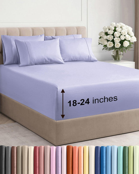 Skiennix Extra Deep Full Sheet Set - 6 Piece Breathable Cooling Sheets - Hotel Luxury Bedding - Soft Wrinkle-Free Lavender