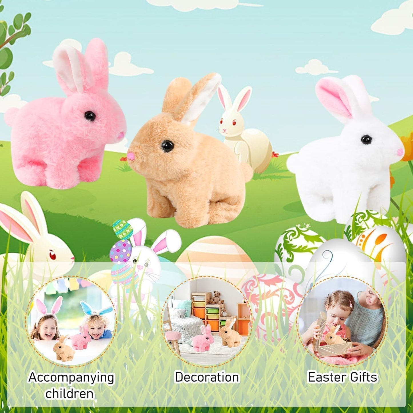 Bunny Realistic Hopping Rabbit Toy - Interactive Easter Bunny with Twitching Ears (Brown)