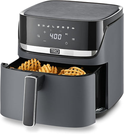 TRU 8-Quart Digital Air Fryer - Family Size with One-Touch Control & 8 Presets | Nonstick Pot, Auto Shut Off, Matte Gray