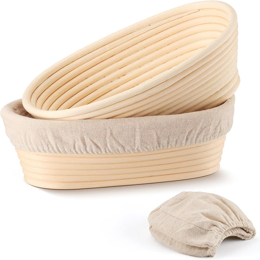 TeamFar Sourdough Bread Proofing Basket Set - 10 Inch Oval Baskets with Liner for Perfect Dough Fermentation
