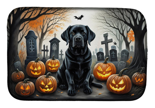 Caroline's Treasures DAC2016DDM Black Labrador Retriever Spooky Halloween Dish Drying Mat Absorbent Dish Drying Mat Pad for Kitchen Counter Dish Drainer Mat for Countertop, 14 x 21", Multicolor