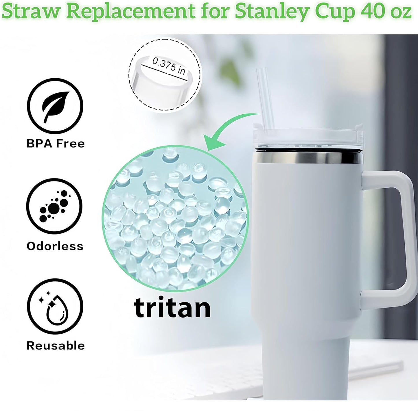 Stanley 40 OZ Tumbler Straws - Reusable, BPA-Free, Clear with Cleaning Brush | 6-Pack
