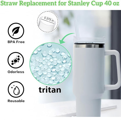 Stanley 40 OZ Tumbler Straws - Reusable, BPA-Free, Clear with Cleaning Brush | 6-Pack