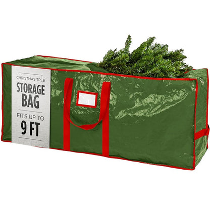 Christmas Tree Storage Bag for 9 ft - Durable Waterproof Tote with Dual Zippers & Handles (Green) - Includes Space for Accessories