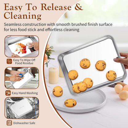 TeamFar Stainless Steel Baking Pans Set of 3 - Deep Rectangle Bakeware for Cookies & Cakes | 12.5/10.5/9.4 Inch