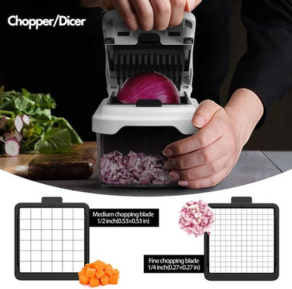 Cambom Vegetable Chopper - Multifunctional Food Dicer with 8 Blades & Container for Easy Prep