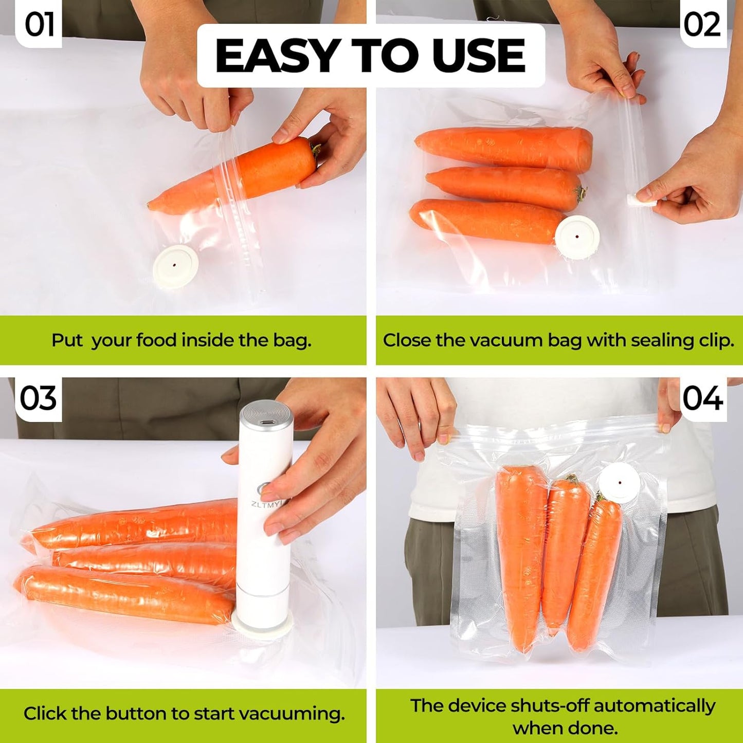 Skiennix Handheld Vacuum Sealer - Compact Food Saver Pump with 20 BPA-Free Bags | Type-C Rechargeable for Sous Vide & Meal Prep