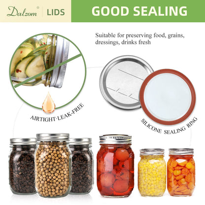 Dalzom® 144Pcs Canning Lids with Rings Wide Mouth, Premium Mason Jar Lids with Rings for Wide Mouth Ball, Kerr Jars - Food Grade Material, 100% Fit & Airtight for Wide Mouth Mason Jars