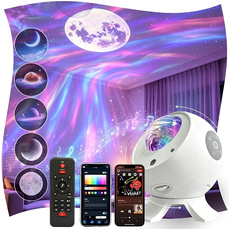 Galaxy Star Projector Night Light with Bluetooth Speaker & Aurora Show
