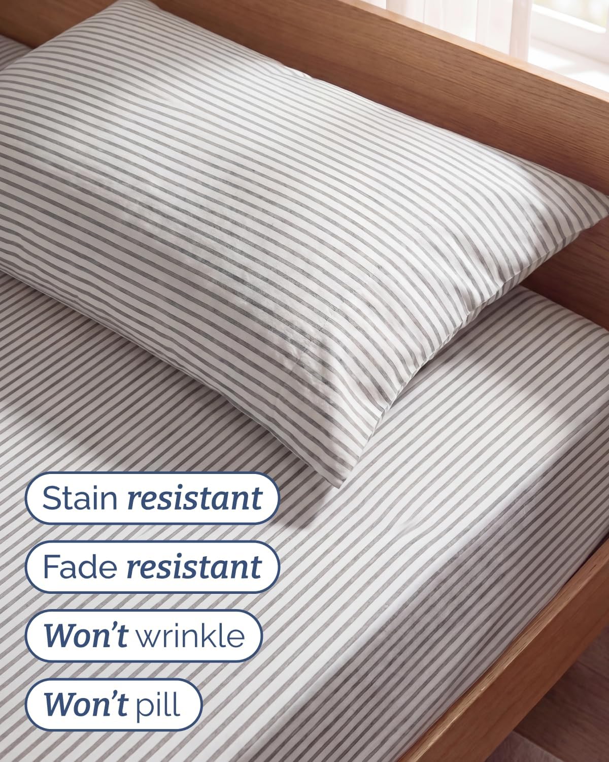 Skiennix Twin Size 3-Piece Sheet Set - Comfy Cooling Bed Sheets - Luxury Grey Stripes - Deep Pockets, Soft & Wrinkle-Free