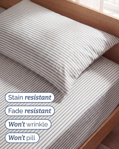 Skiennix Twin Size 3-Piece Sheet Set - Comfy Cooling Bed Sheets - Luxury Grey Stripes - Deep Pockets, Soft & Wrinkle-Free