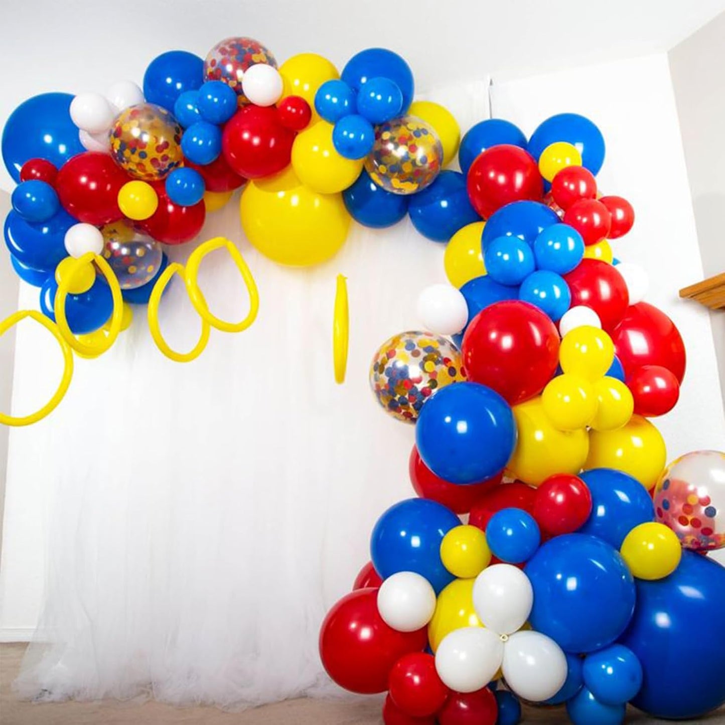 PartyWoo 100 Pcs 12-Inch Red, Yellow & Blue Latex Balloons - Perfect for Baby Showers & Birthday Celebrations