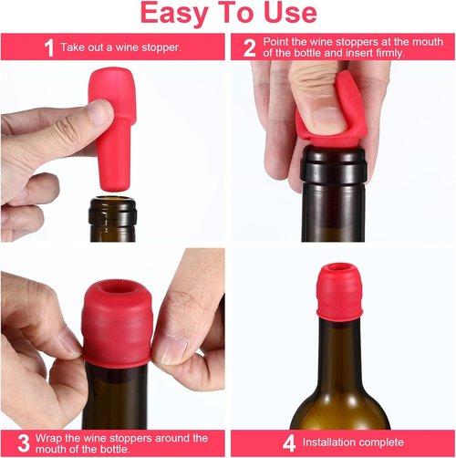 6PCS Silicone Wine Stopper, Wine Bottle Stopper Reusable Wines Stoppers for Wines Bottles WineBottle Seal Stoppers Covers for Champagne Beer Home Kitchen Bars Keeping WineChampagnes Fresh