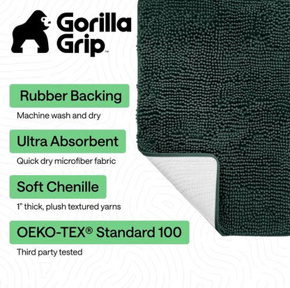 GORILLA GRIP Bath Rug Mat - Soft Absorbent Chenille | Quick-Dry Microfiber, 44x26, Hunter Green