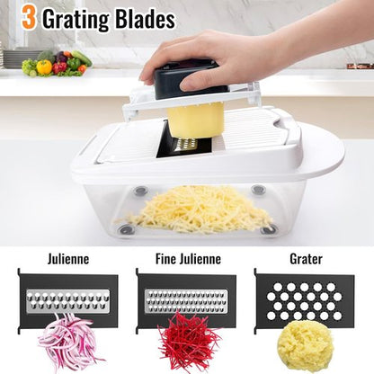 12 Blade All-in-1 Vegetable Chopper | Mandoline Slicer with Container & Spiralizer - White