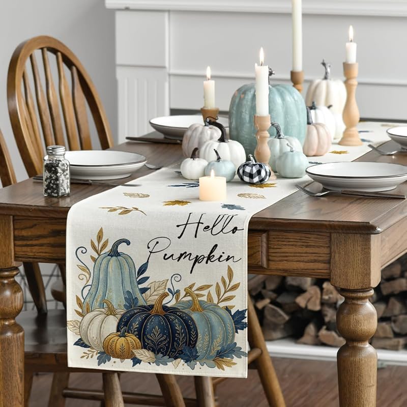 Artoid Mode 13 x 72 Inch Table Runner - Beige/Blue, 210 GSM Polyester