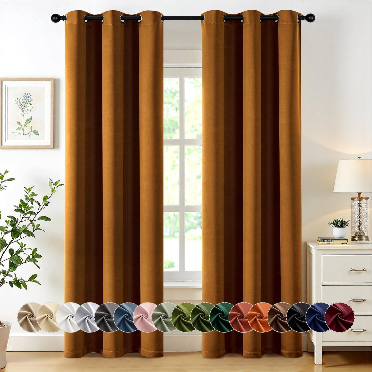 MIULEE Blackout Curtains - Thermal Insulated Room Darkening Drapes | 84 Inches Long, Gold Brown, 2 Panels