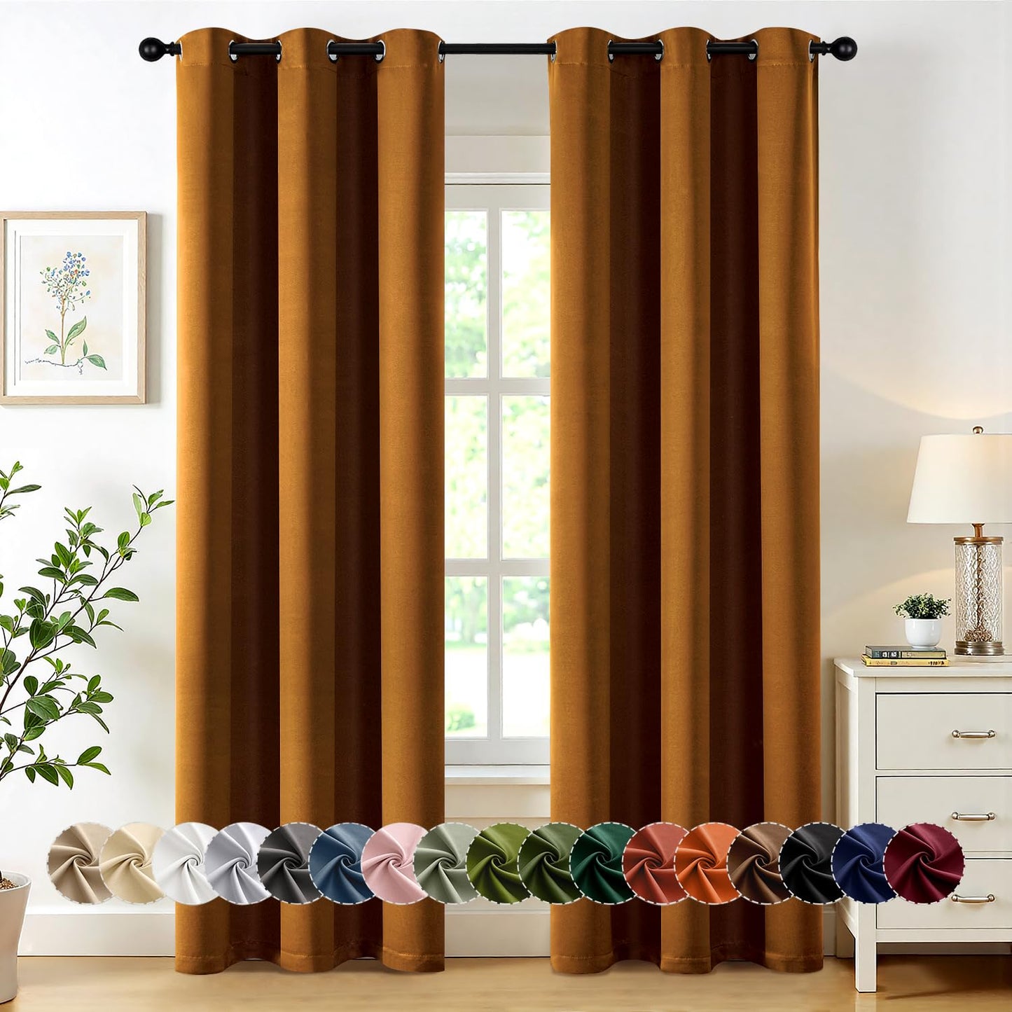 MIULEE Gold Brown Blackout Curtains for Bedroom Living Room 84 Inches Long 2 Panels, Thermal Insulated Room Darkening Drapes Solid Grommet Noise Reduction Light Blocking Window Treatments 40x84 inch