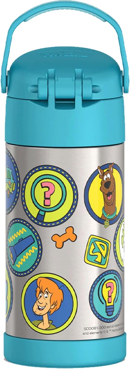 THERMOS FUNTAINER Water Bottle - 12 Ounce Kids Stainless Steel Vacuum Insulated with Straw | Scooby-Doo Design