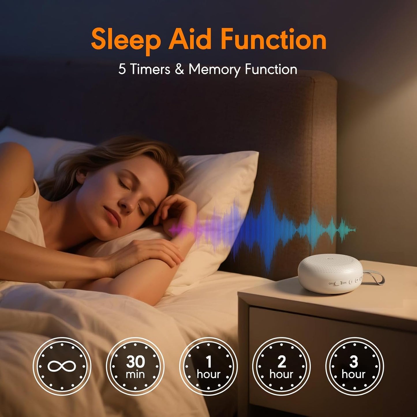 Skiennix White Noise Machine - Portable Sound Device with 33 Soothing Sounds & Timer for Sleep | Travel & Home