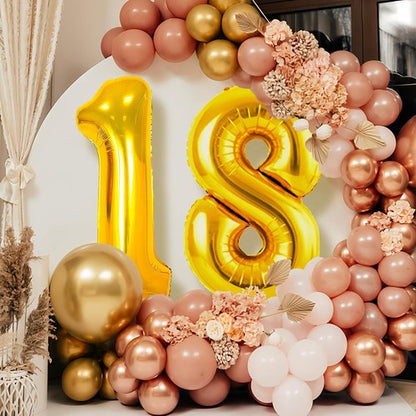 Large Gold 18 Balloon - 42 Inch Foil Mylar Number for 18th Birthday & Anniversary Celebrations