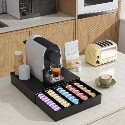 Coffee Pods Drawer Organizer - Nespresso Vertuo Compatible | Holds 60 Small or 40 Large Pods (Black)