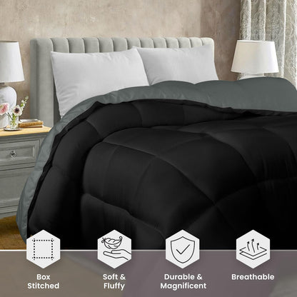 Utopia Bedding Queen Comforter Duvet Insert, Reversible Black/Grey Quilted Comforter with Corner Tabs, Box Stitched Down Alternative Comforters Queen Size 88 x 88 inches