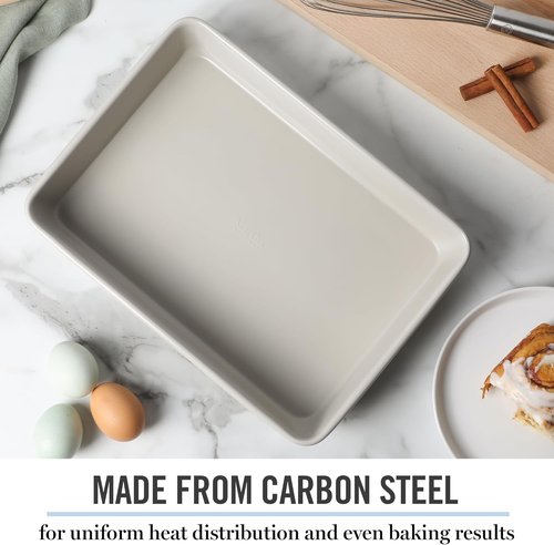 Martha Stewart Gallen Nonstick Carbon Steel Baking Pan - 13 x 9 Inch, Cool Grey, Durable Design for Easy Release