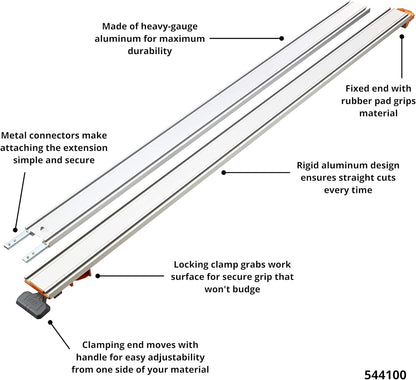 BORA NGX Clamp Edge Saw Guide - 100-Inch Aluminum Track for Precision Circular Saw Cuts