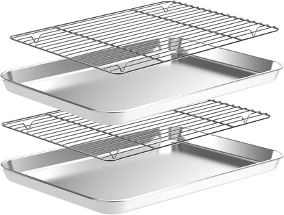 CEKEE Stainless Steel Baking Sheet Set - 2 Quarter Pans with Wire Racks | Non-Toxic, Heavy Duty, Easy Clean - 12 x 10 x 1 Inch