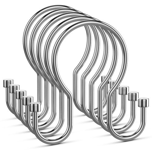 Goowin Shower Curtain Hooks, Simple Shower Curtain Rings, Sturdy Shower Curtain Hangers, Double Hook Shower Curtain Hooks, Smooth Gliding Metal Shower Hooks for Shower Curtain (Chrome, 12 Pack)