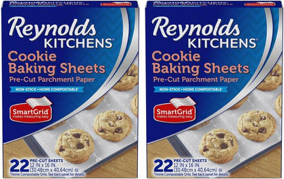 Reynolds Kitchens Baking Parchment Paper Sheets - Pre-Cut, Oven-Safe, No-Mess Cleanup | 12x16 in, 22 Count (Pack of 2)