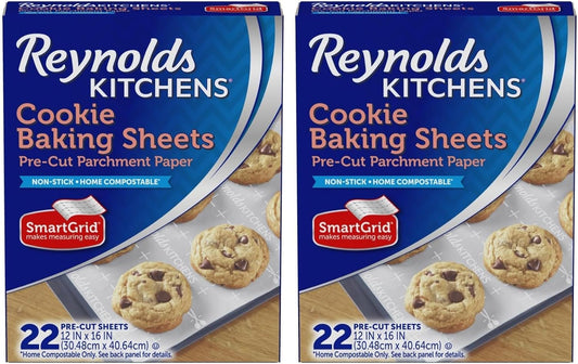 Reynolds Kitchens Baking Parchment Paper Sheets - Pre-Cut, Oven-Safe, No-Mess Cleanup | 12x16 in, 22 Count (Pack of 2)