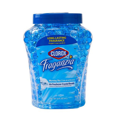 Clorox Fraganzia Crystal Beads Air Freshener, Long Lasting Room Deodorizer and Odor Eliminator Gel Beads to Freshen Home, Car, or Office, Morning Sky Scent, 12 Fl Oz - 12 Pack