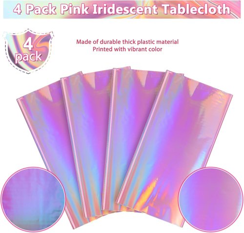 FunnyPars Iridescent Pink Tablecloths - Shiny Disposable Laser Rectangle Covers | 54x108 Inch Party Decorations