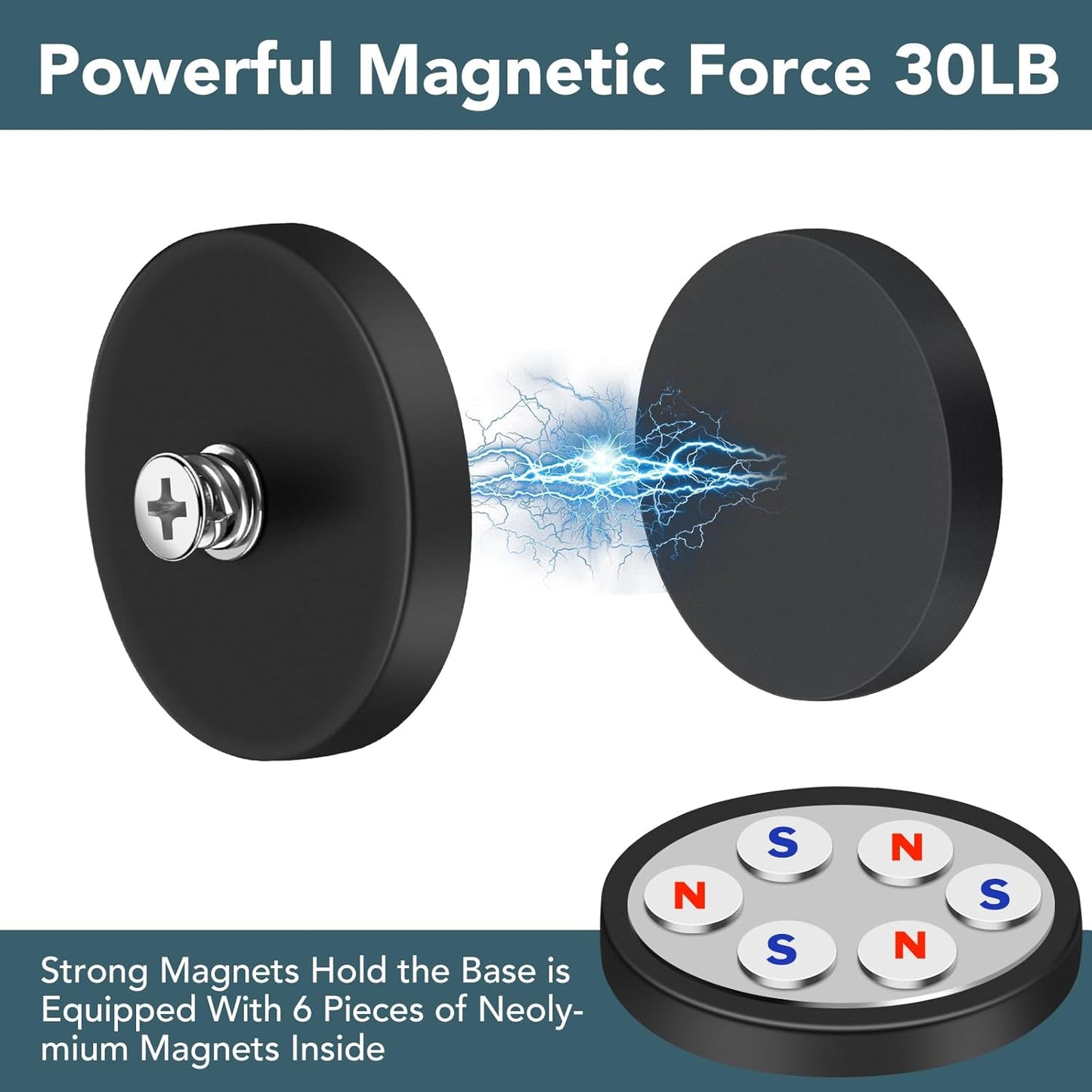 N52 Magnetic Hooks by [Brand Name] - 30lbs Capacity | 4 Rubber Coated Anti-Scratch Mounting Magnets
