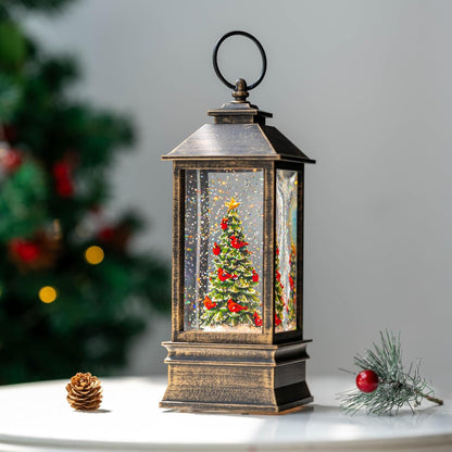 VISFLAIR 10'' Lighted Christmas Tree | Cardinal Music Snow Globe Water Lantern with Glitter