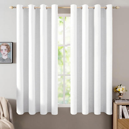 MIULEE Blackout Curtains - 100% Thermal Insulated Linen Textured Drapes | Bright White, 52 x 45 Inch (2 Panels)