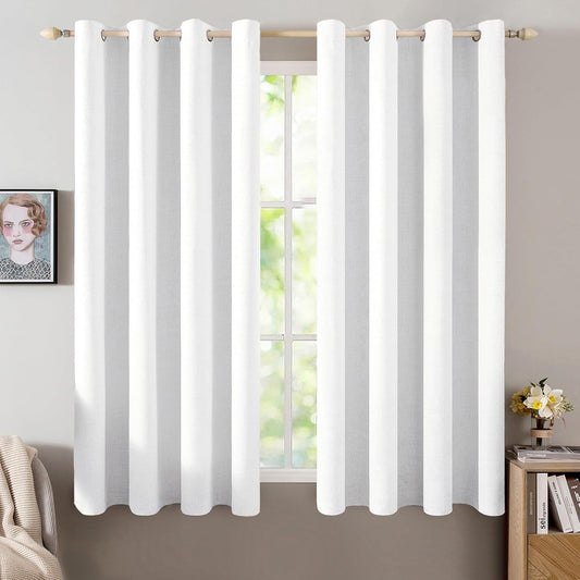 MIULEE Blackout Curtains - 100% Thermal Insulated Linen Textured Drapes | Bright White, 52 x 45 Inch (2 Panels)