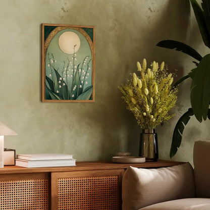 **Regine Switzerland Framed Vintage Lily of the Valley Wall Art - Moody Boho Floral Canvas Print 12x16in**