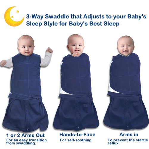 AugTwig Baby Sleep sack Swaddle 2 Pack,Swaddles 3-6 Months,3-Way Adjustable Wearable Transition Blanket 100% Organic Cotton,12-18 lbs,1.0 TOG(Cyan&Navy Blue)