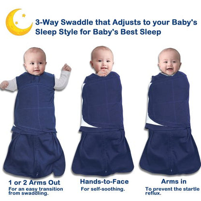 AugTwig Baby Sleep sack Swaddle 2 Pack,Swaddles 3-6 Months,3-Way Adjustable Wearable Transition Blanket 100% Organic Cotton,12-18 lbs,1.0 TOG(Cyan&Navy Blue)