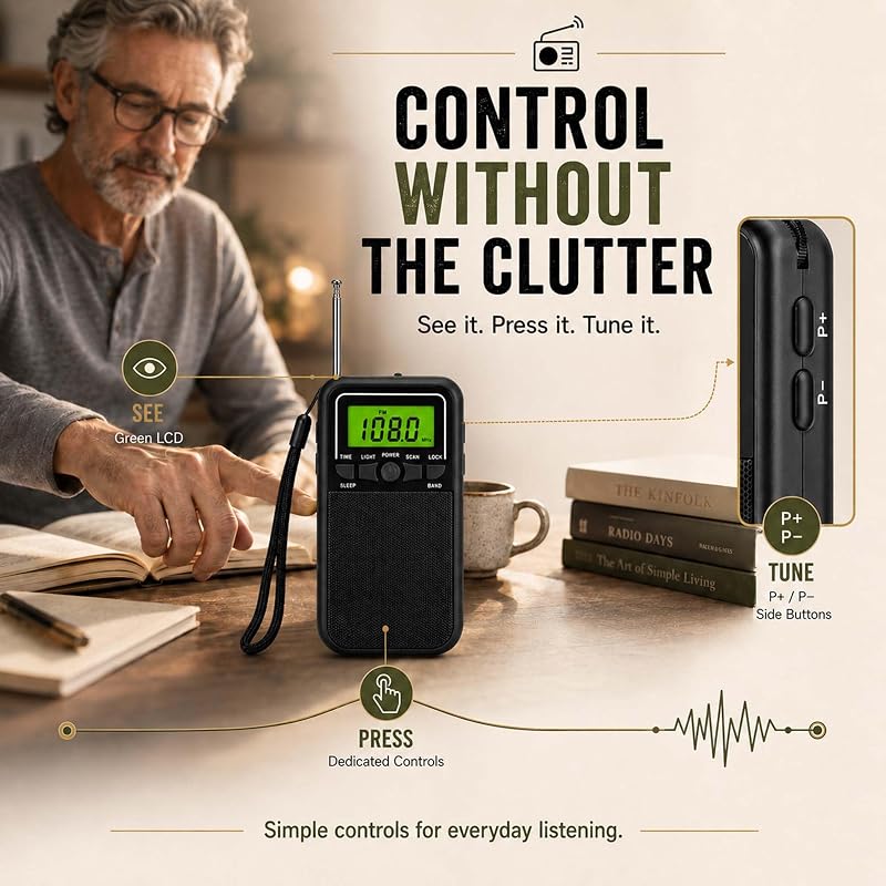 Portable AM FM Radio with Alarm, Sleep Timer & Flashlight